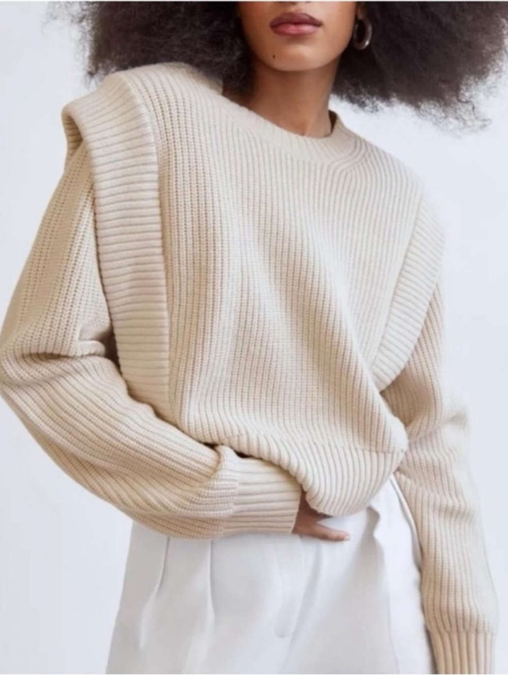 ARITZIA Babaton Grazia Ivory/Cream Crew Neck Sweater Structured Pullover    Sz S